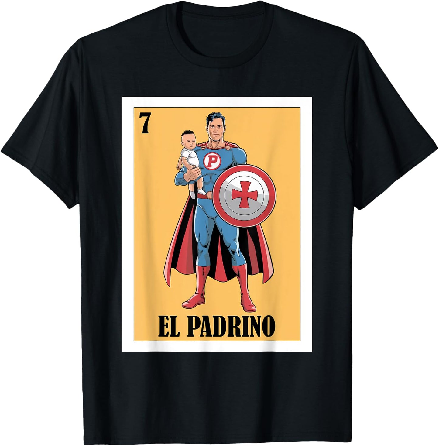 Funny Mexican Baptism Superhero Design - El Super Padrino T-Shirt - T-Shirt | Black