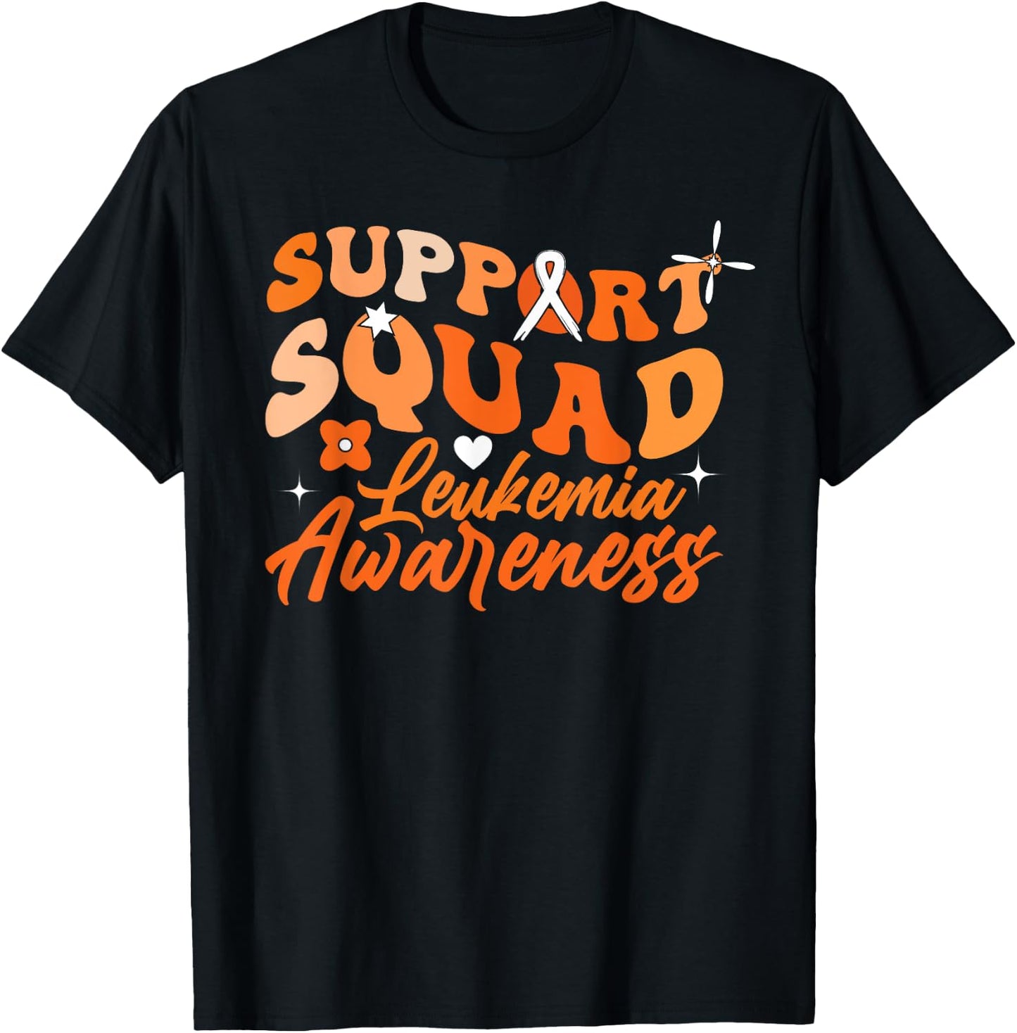 Support Squad Orange Ribbon Leukemia Blood Cancer Awareness T-Shirt - T-Shirt | Black