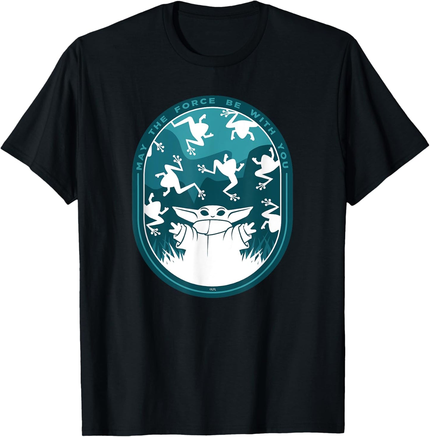 Star Wars The Mandalorian Grogu & Frogs May the Force T-Shirt - T-Shirt | Black