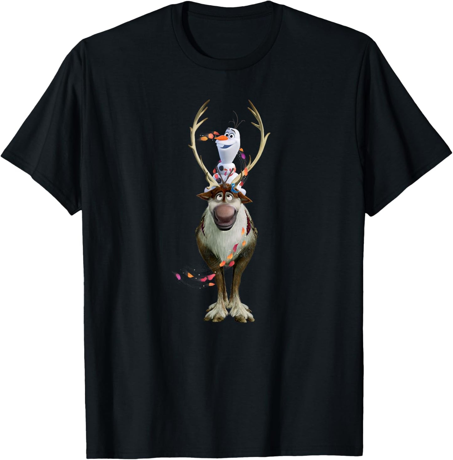 Frozen Olaf & Sven Reindeer Snowman , black T-Shirt - T-Shirt | Black