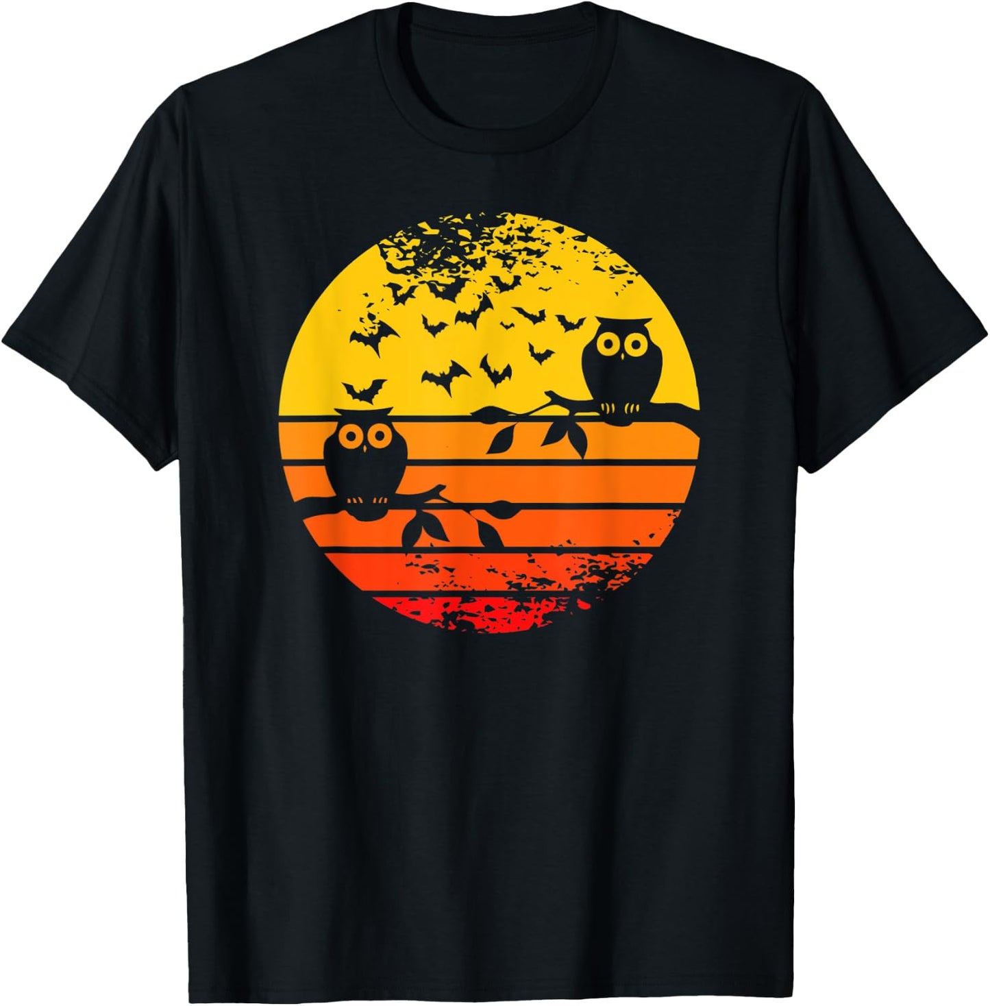 Retro Vintage Halloween Full Moon Owl - Halloween Costume T-Shirt - T-Shirt | Black