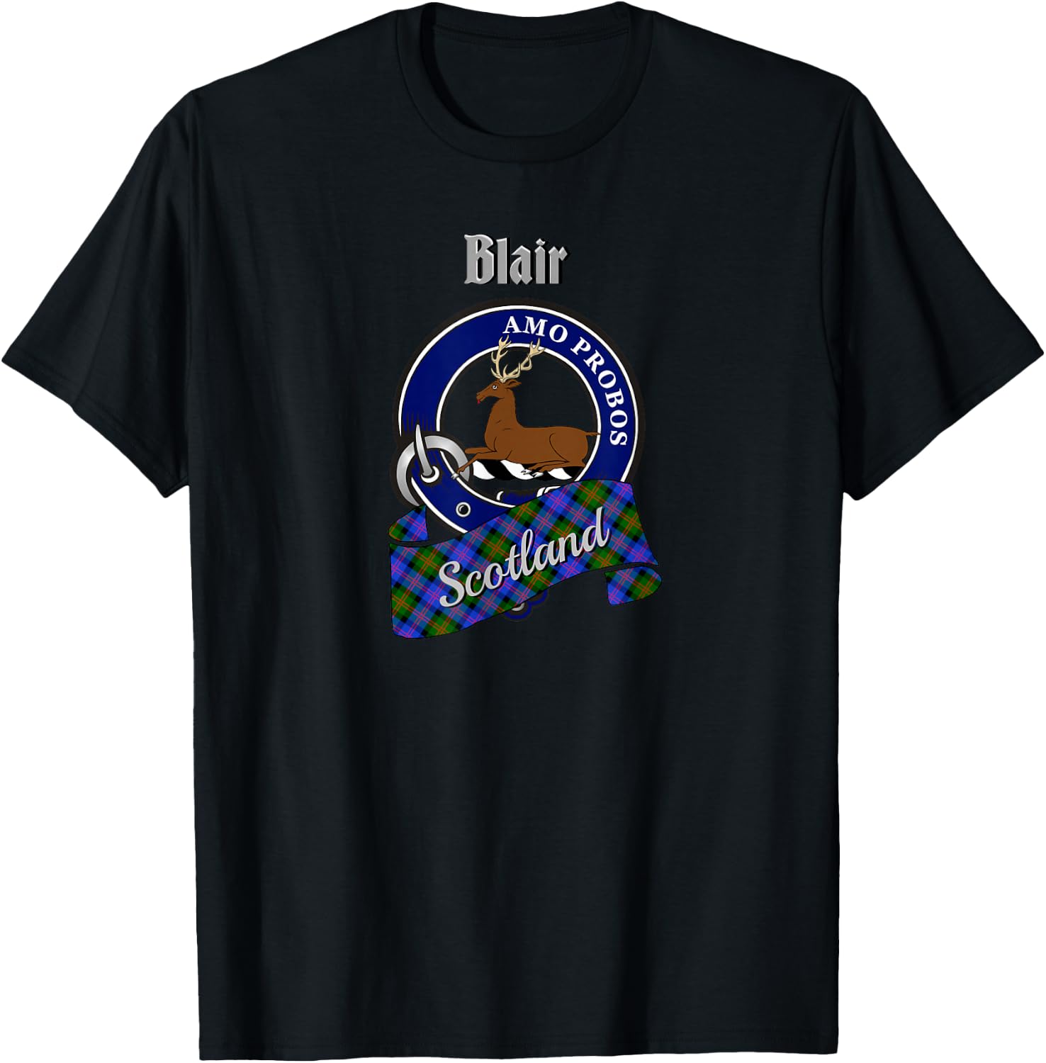 Blair Scottish Clan Badge & Tartan T-Shirt - T-Shirt | Black