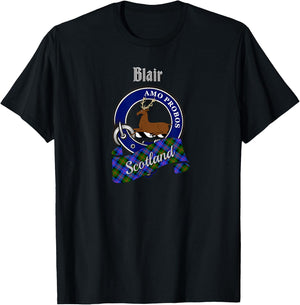 Blair Scottish Clan Badge & Tartan T-Shirt - T-Shirt | Black