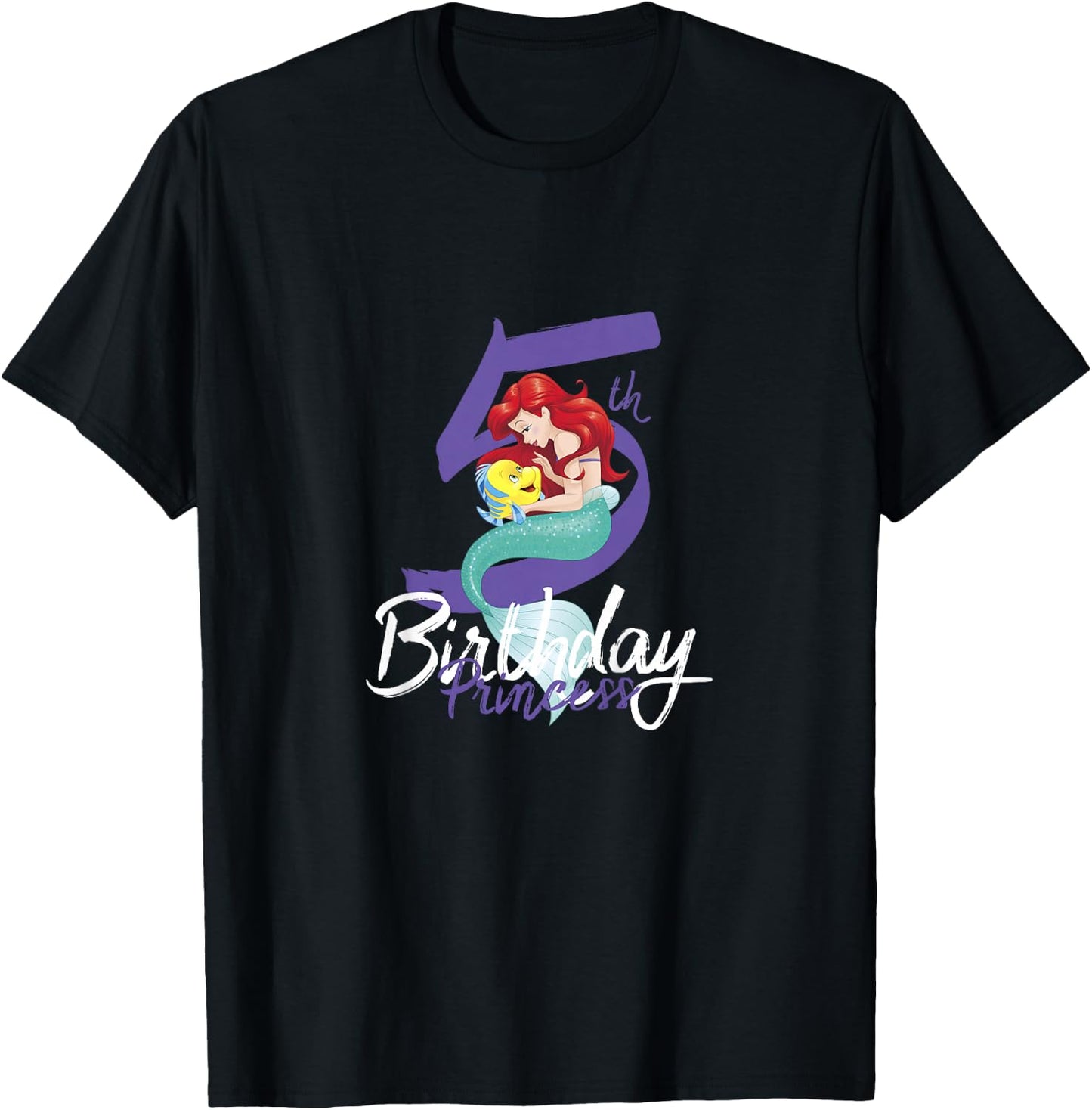 Kids Disney Princess Ariel The Little Mermaid 5th Birthday T-Shirt - T-Shirt | Black