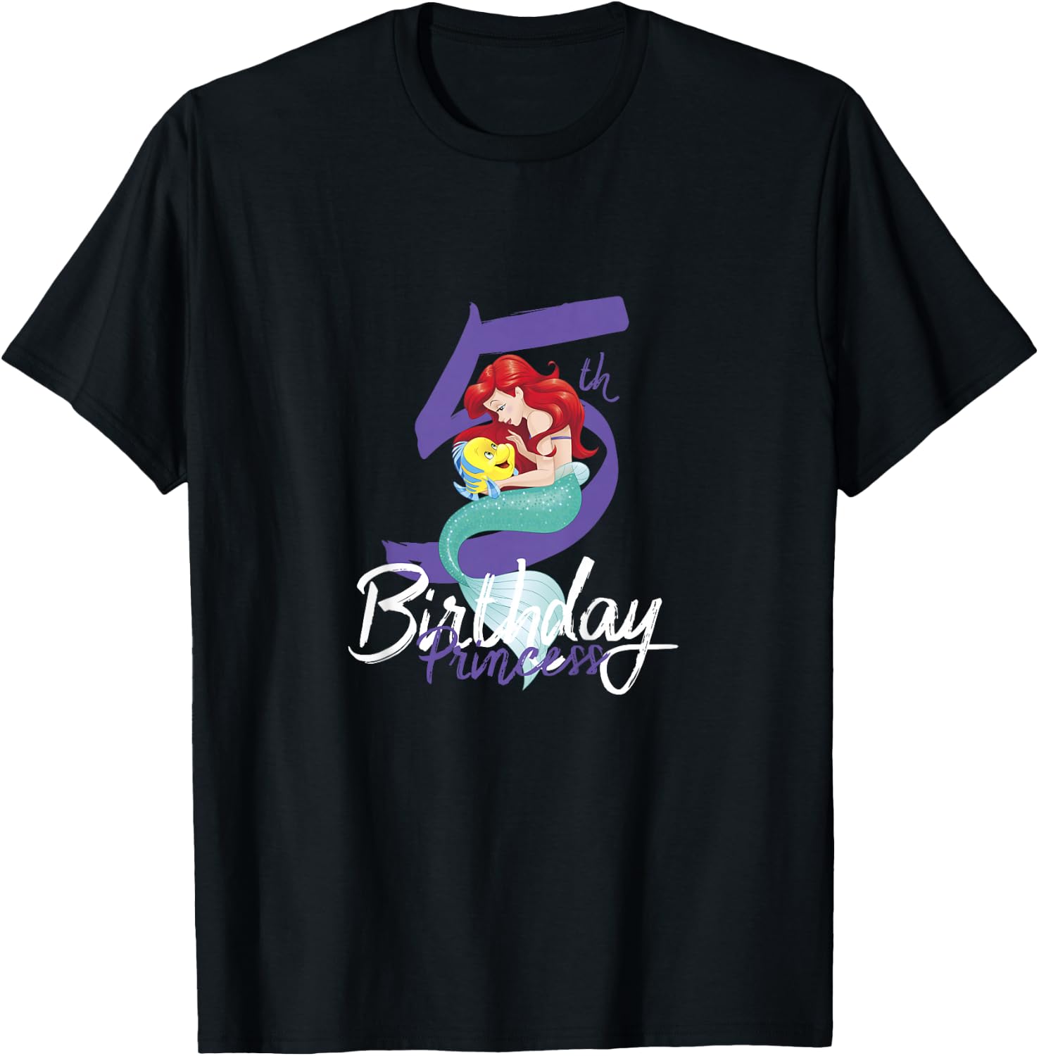 Kids Disney Princess Ariel The Little Mermaid 5th Birthday T-Shirt - T-Shirt | Black