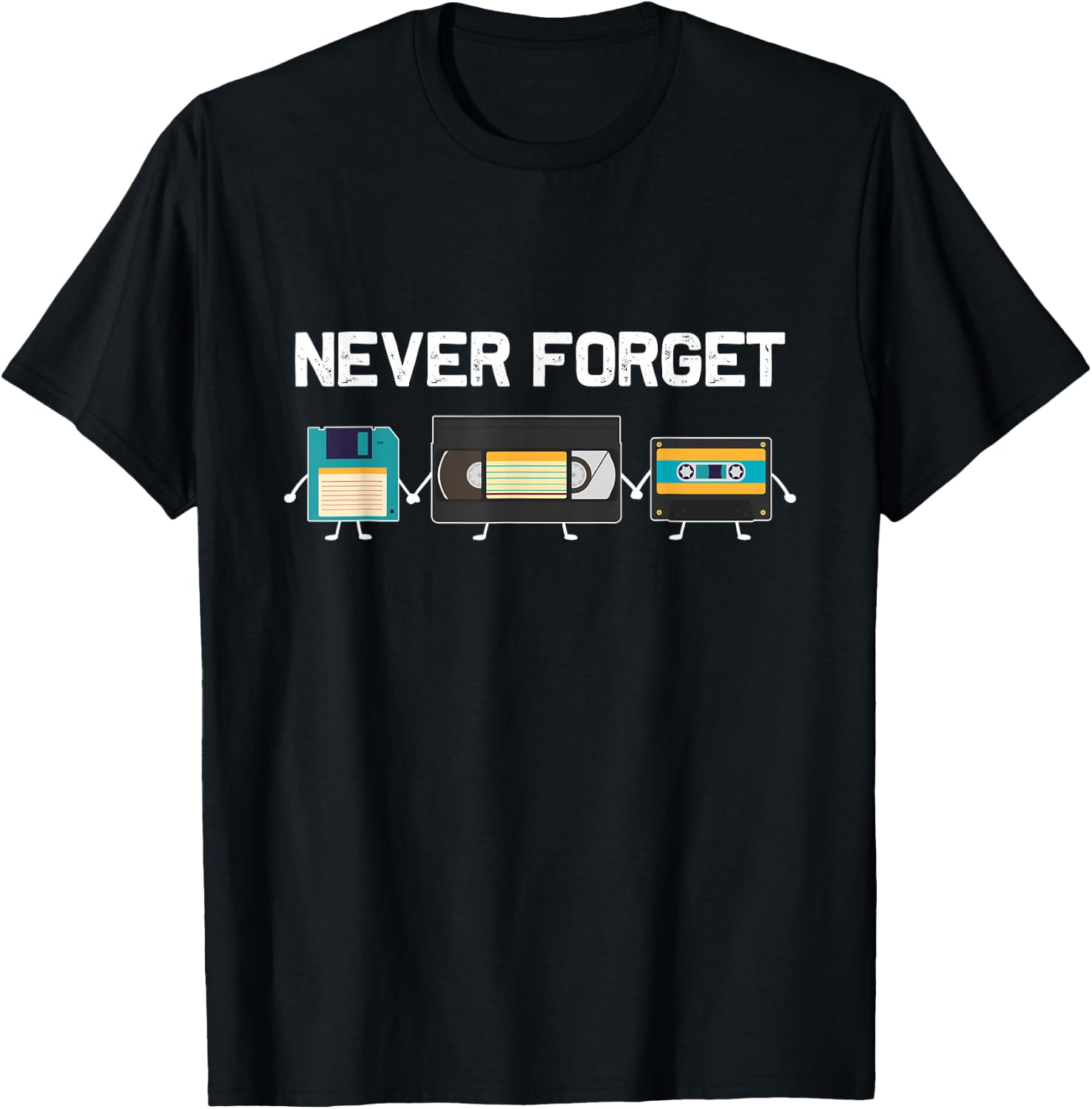 Never Forget VHS Tape Cassette Floppy Disk - 80s & 90s Gift T-Shirt - T-Shirt | Black