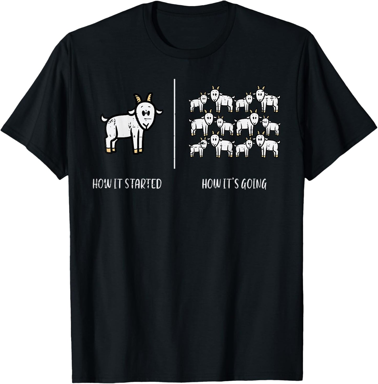 Goats How It Started Going Funny Farm Farmer Men Women Kids T-Shirt - T-Shirt | Black