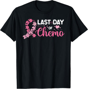 Women It's My Last Day Of Chemo Pink Ribbon Distressed T-Shirt - T-Shirt | Black