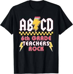 6th Grade Teachers Rock ABCD Teacher Back To School T-Shirt - T-Shirt | Black