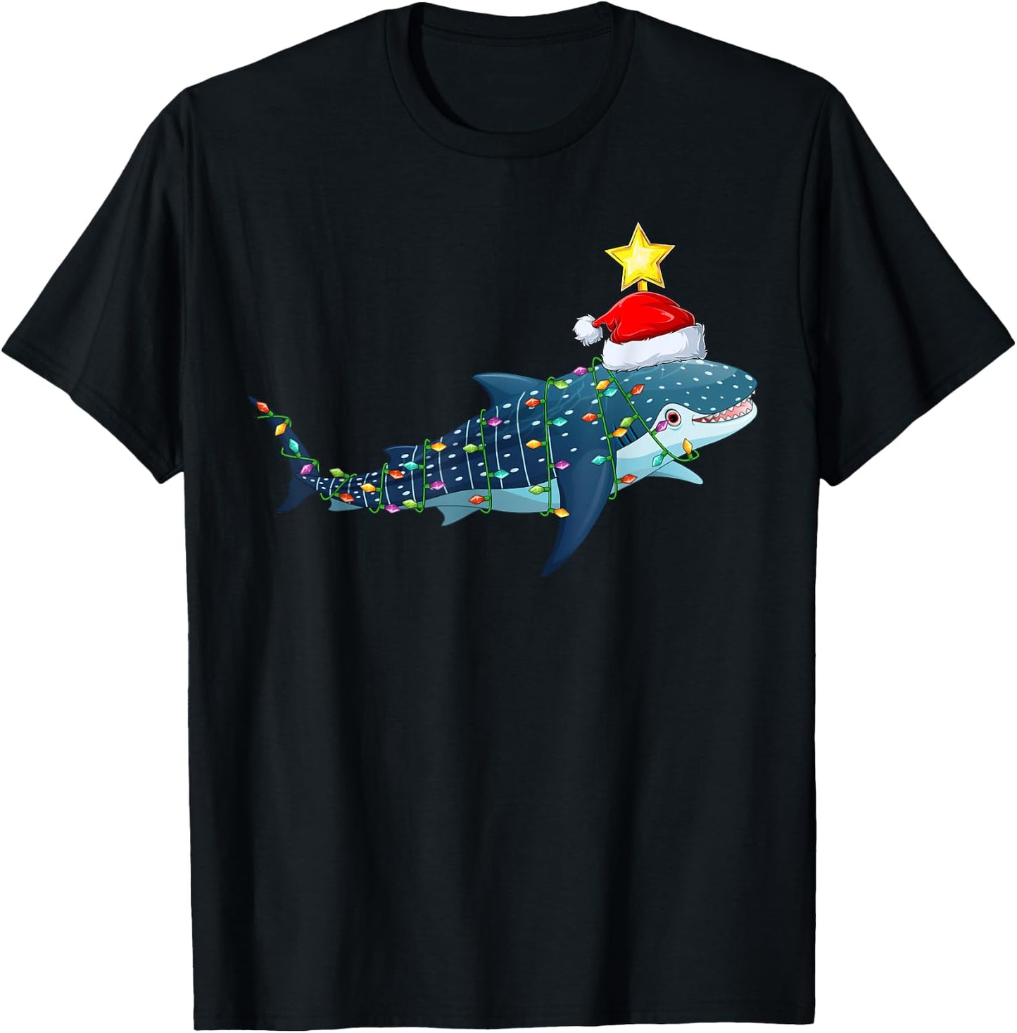Whale Shark Xmas Tree Lighting Santa Whale Shark Christmas T-Shirt - T-Shirt | Black