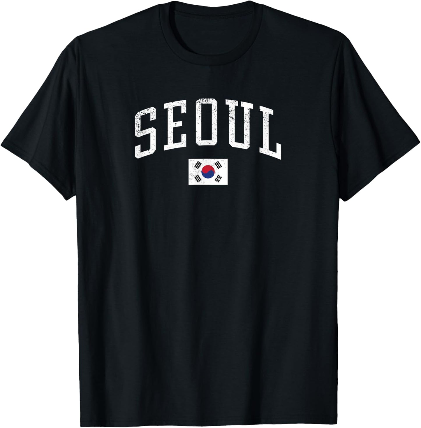 Vintage Seoul South Korea Country Flag Souvenir Vacation T-Shirt - T-Shirt | Black