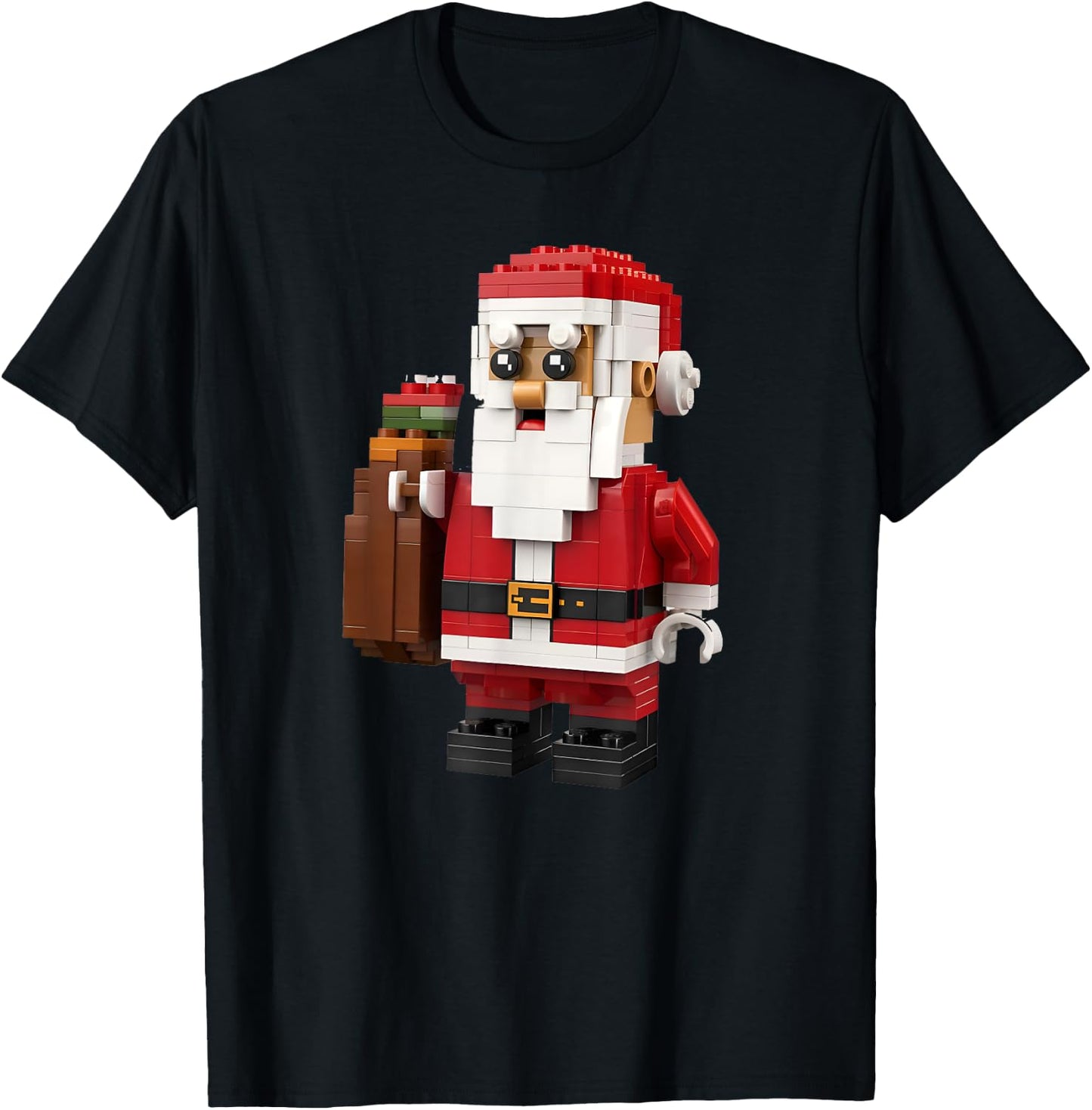 Christmas Builder Block Brick Building Santa Face Kids Boys T-Shirt - T-Shirt | Black