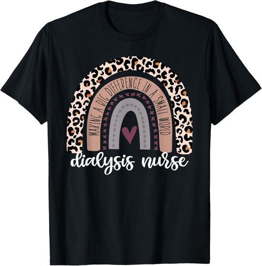 Dialysis Nurse RN Nephrology Registered leopard rainbow T-Shirt - T-Shirt | Black