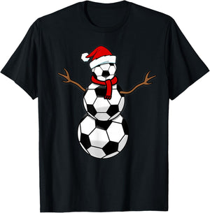 Funny Christmas Soccer Balls Santa Snowman T-Shirt - T-Shirt | Black