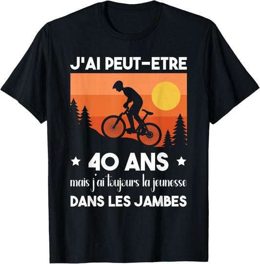 40 Years Birthday Bicycle Vintage Humor Cycling , Black, S T-Shirt - T-Shirt | Black