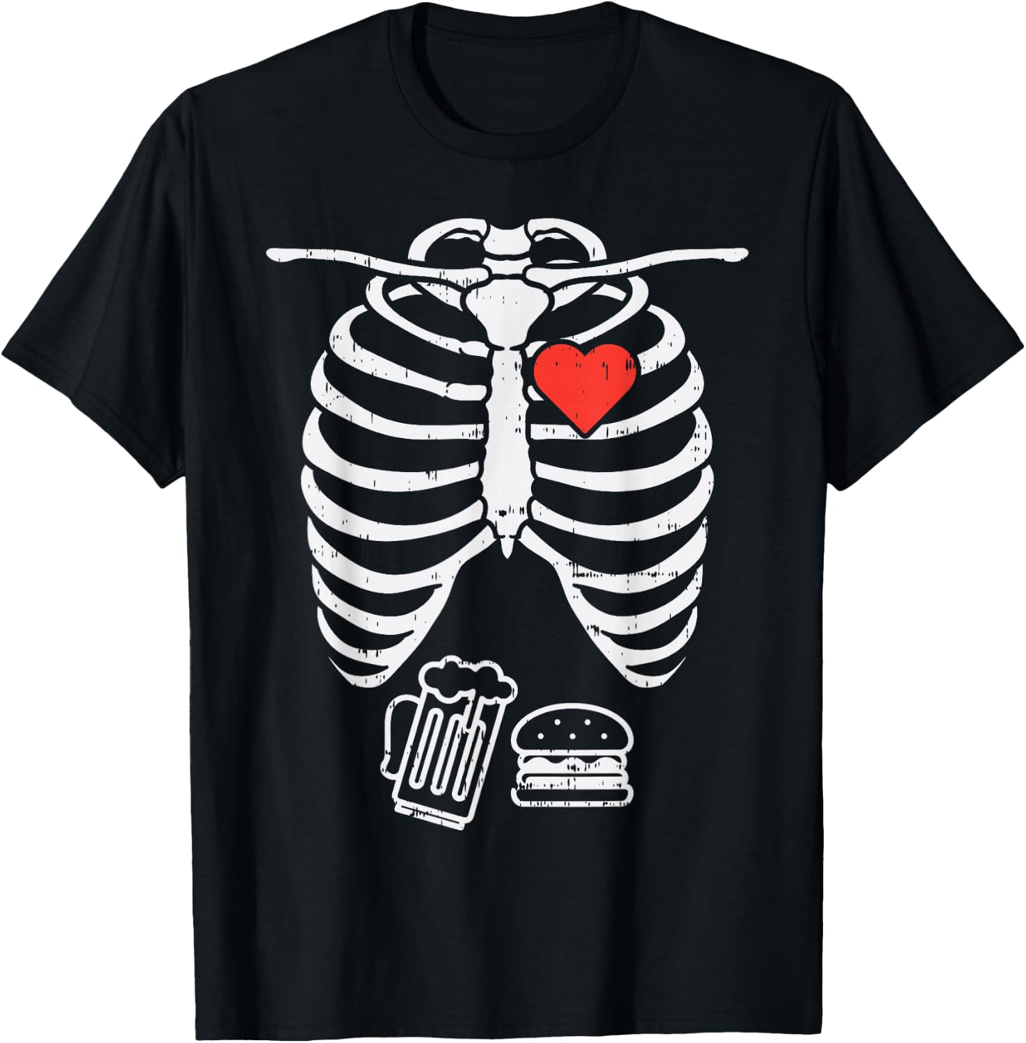 Skeleton X-Ray Beer Burger Funny Halloween Pregnancy Men Dad T-Shirt - T-Shirt | Black
