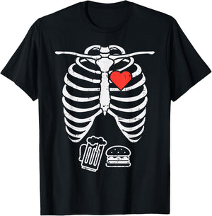Skeleton X-Ray Beer Burger Funny Halloween Pregnancy Men Dad T-Shirt - T-Shirt | Black