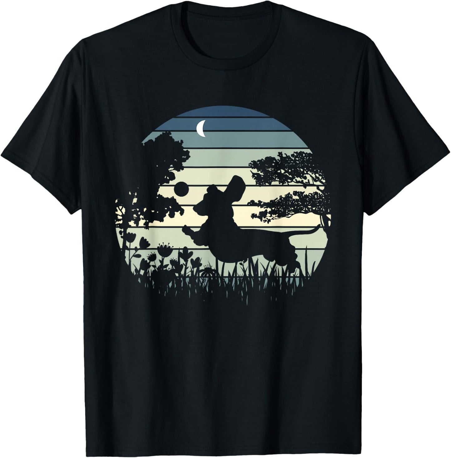 Dachshund Wiener Dog Sunset Garden Nature Lover T-Shirt - T-Shirt | Black