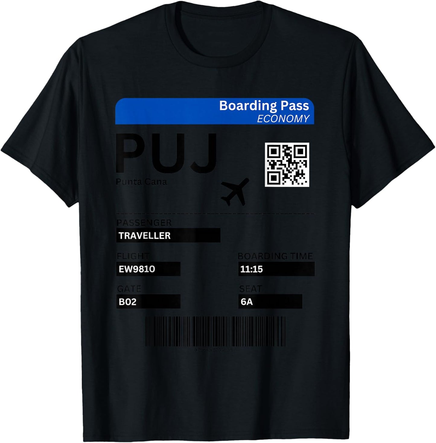 Boarding Pass Punta Cana Dominican Republic , grey, S T-Shirt - T-Shirt | Black