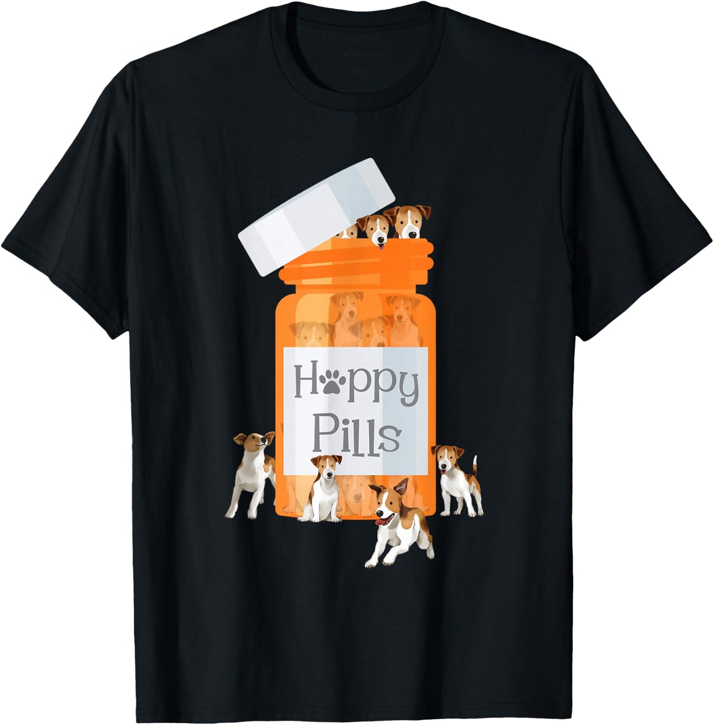 Happy Pills - Jack Russell Terrier Dog Lover Pet Owner T-Shirt - T-Shirt | Black