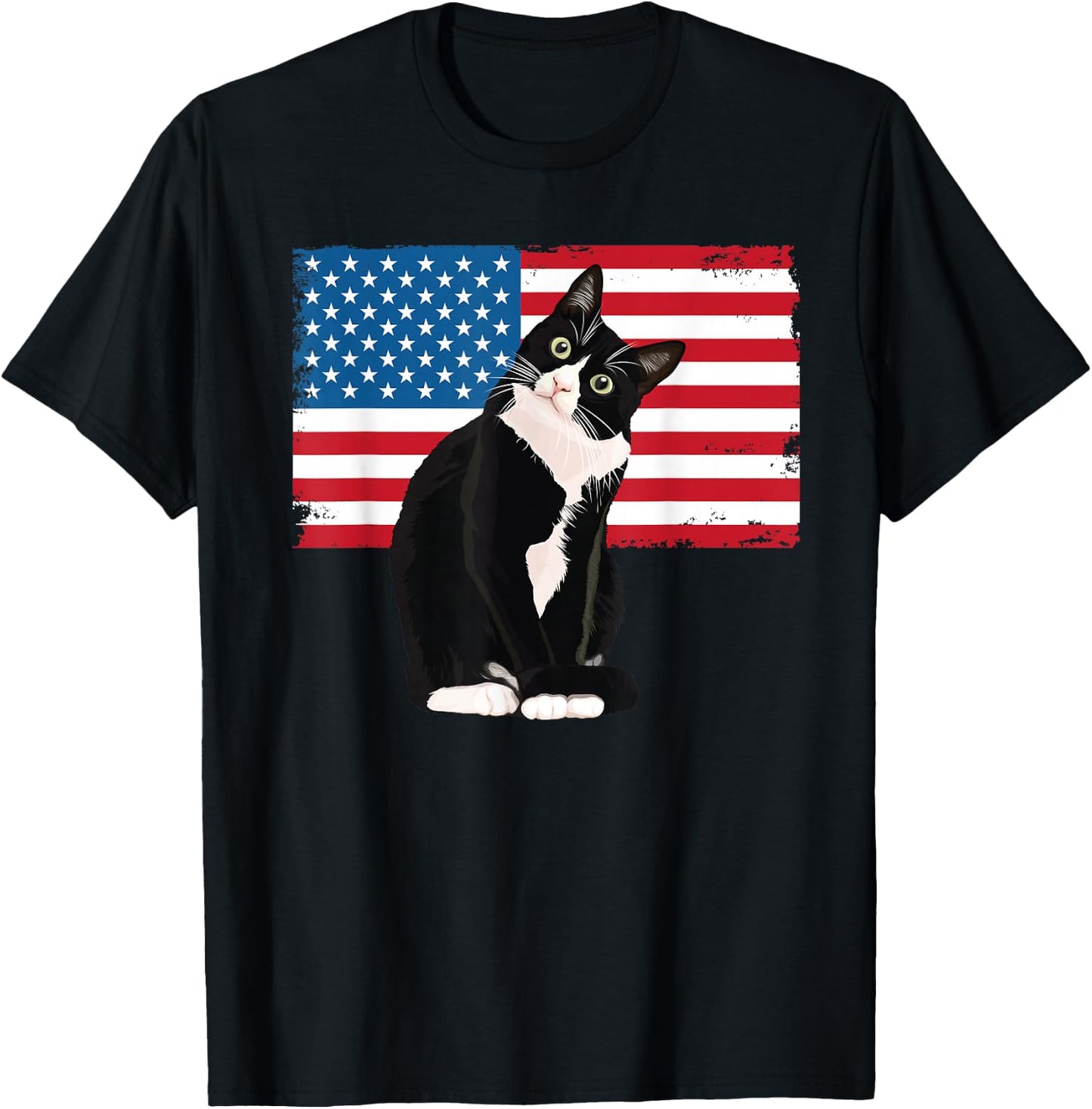 Tuxedo Cat 4th of July Patriotic Gift Adults Kids T-Shirt - T-Shirt | Black