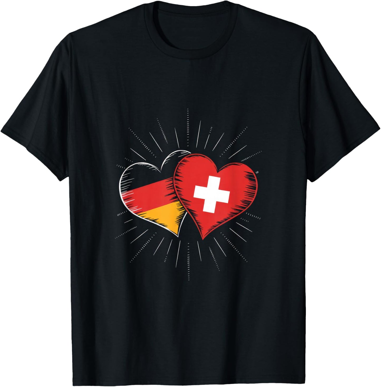 Deutschland Schweiz Freundschaft Herz Flagge T-Shirt - T-Shirt | Black