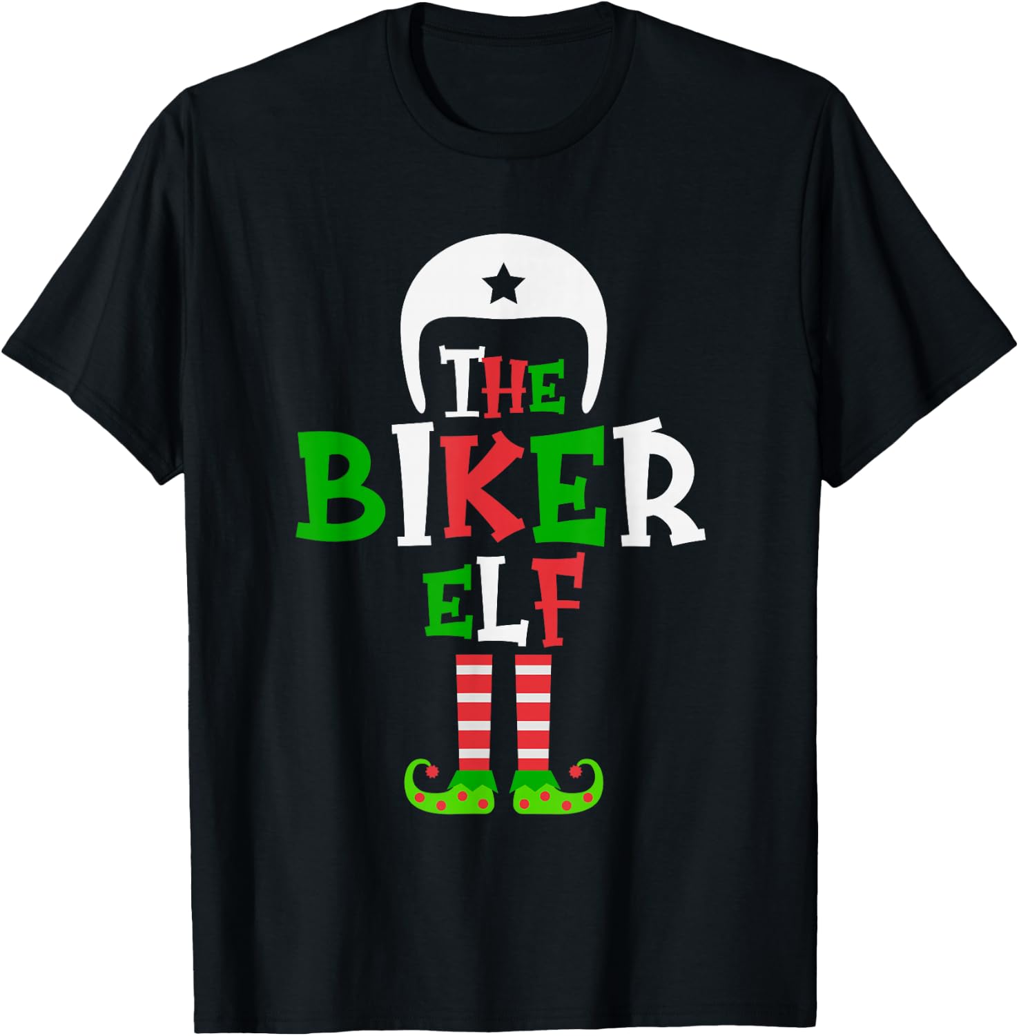 The Biker Elf - Funny Matching Family Group Christmas T-Shirt - T-Shirt | Black