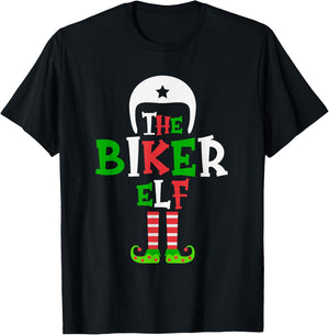 The Biker Elf - Funny Matching Family Group Christmas T-Shirt - T-Shirt | Black