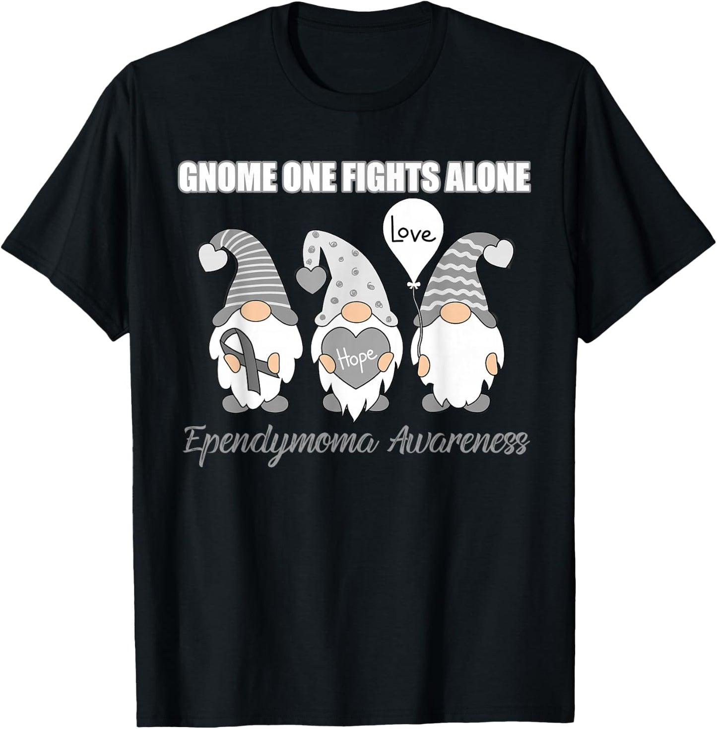 Gnome Fights Ependymoma Awareness Month Gray Ribbon T-Shirt - T-Shirt | Black