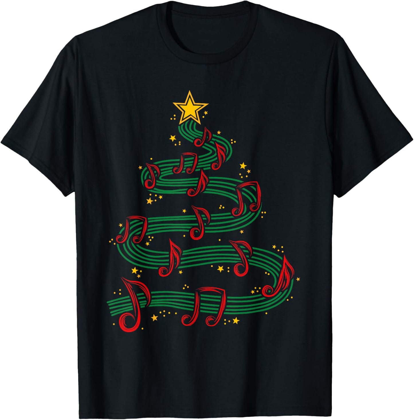 Christmas Tree Musical Notes Song Musician Sing Carols Music T-Shirt - T-Shirt | Black