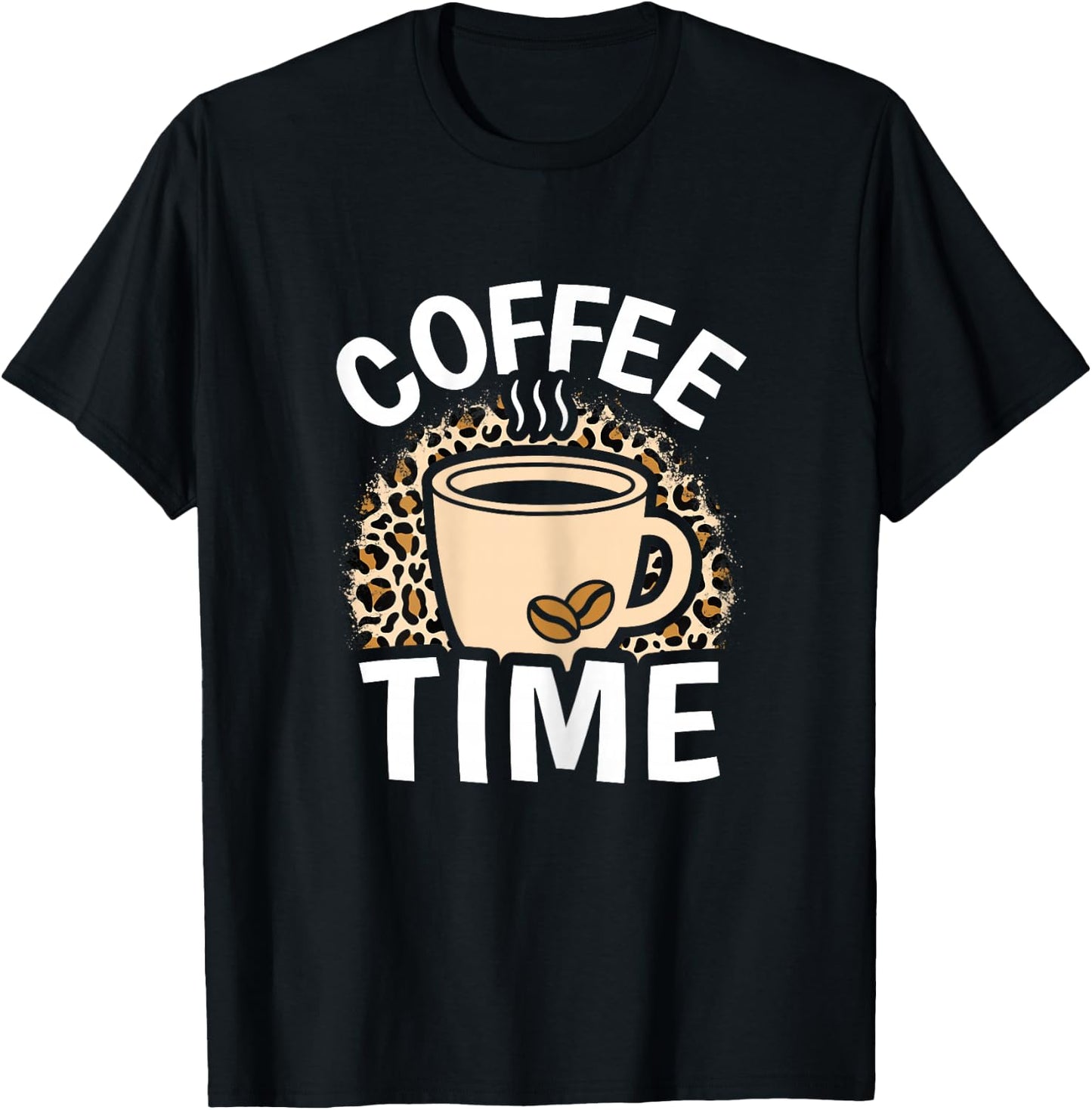 Coffee Time Cute Leopard Print Coffee Lover Women Girls T-Shirt - T-Shirt | Black