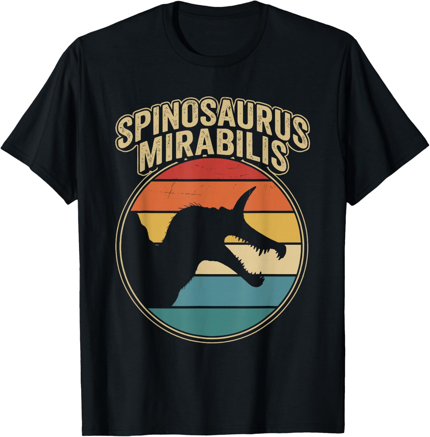 Vintage Spinosaurus Mirabilis Roaring Prehistoric Dinosaur T-Shirt - T-Shirt | Black