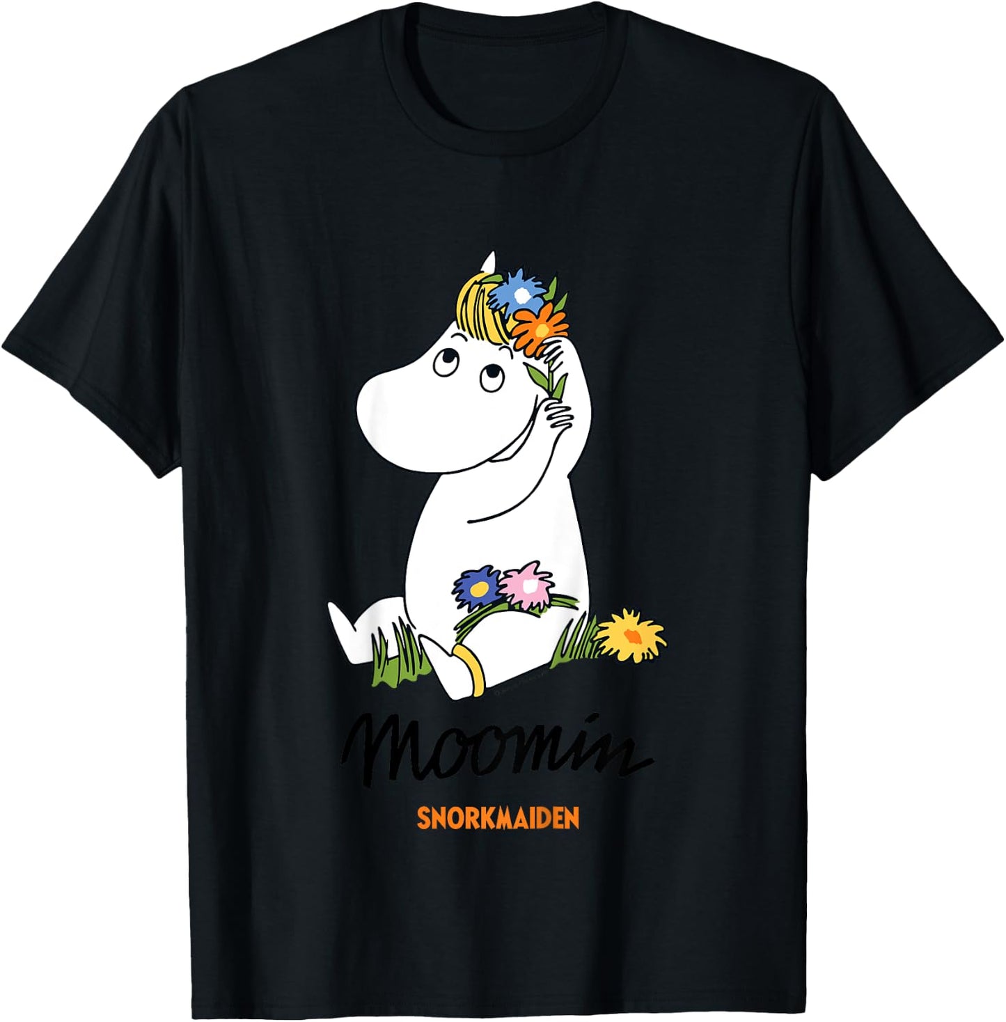 Children's with Moomin Snorkmaiden Flowers in Hair, White T-Shirt - T-Shirt | Black