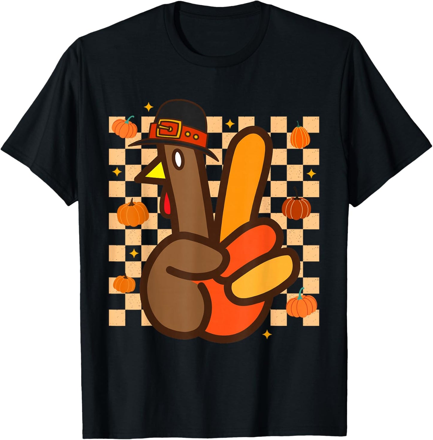 Cool Peace Sign Turkey Hand Thanksgiving Hippie Men Women T-Shirt - T-Shirt | Black