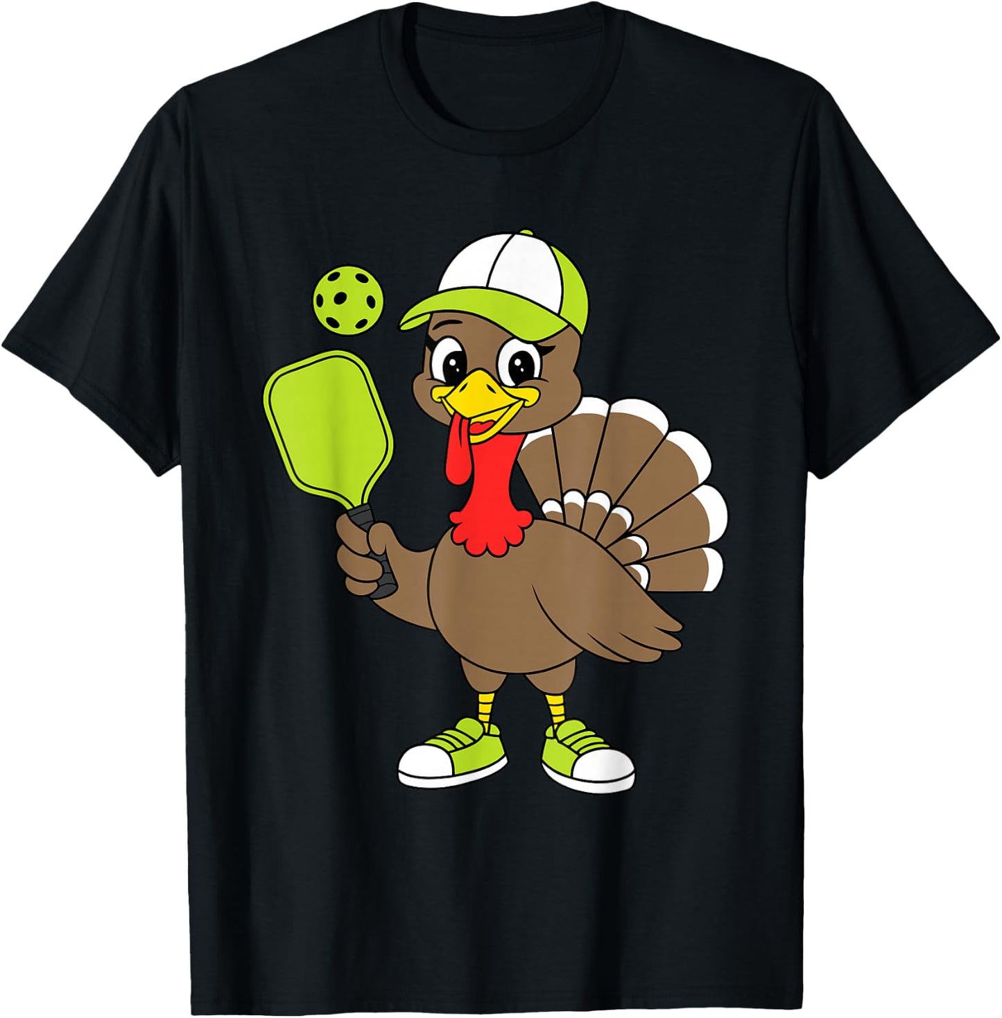 Funny Thanksgiving Pilgrim Pickleball Turkey T-Shirt - T-Shirt | Black