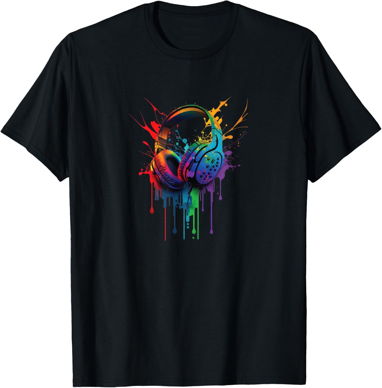 Music Headset Headphones Audiophile Paint Drip T-Shirt - T-Shirt | Black