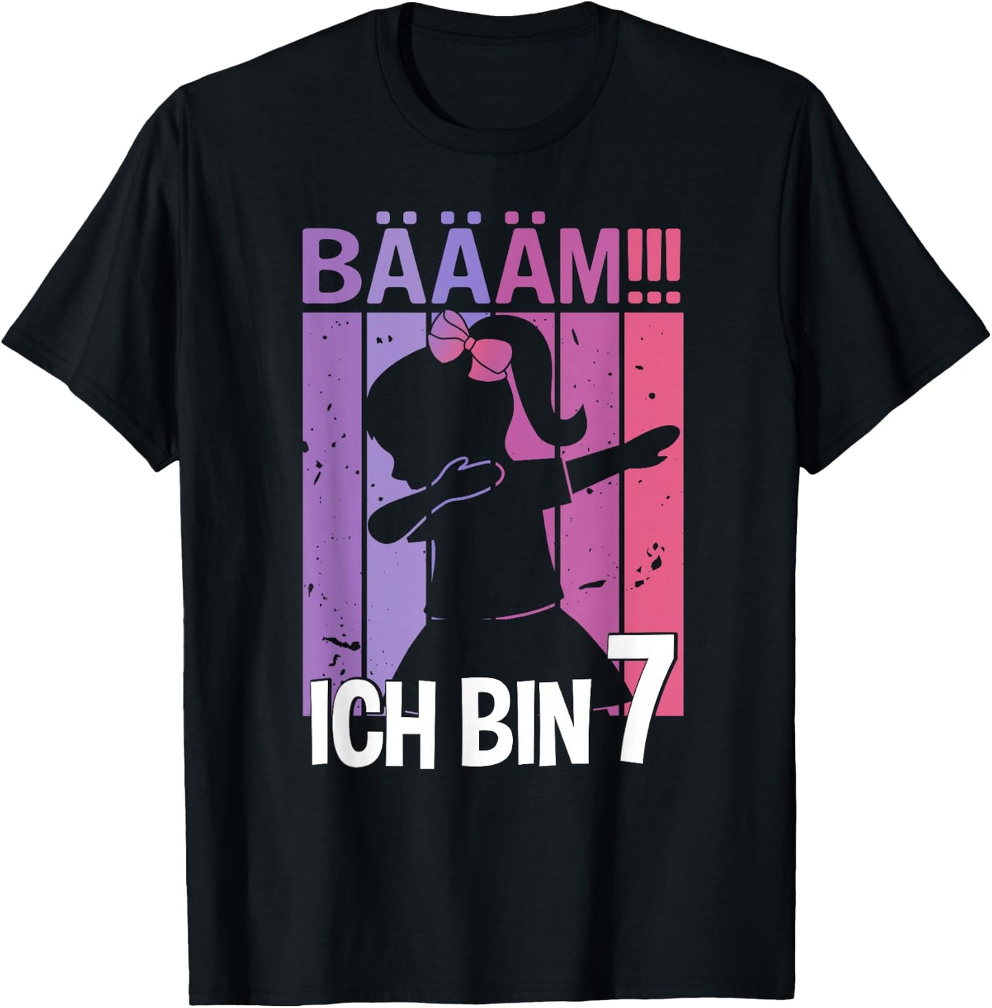 Girls' with German Text "Ich bin 7 Jahre Dab" [German Language], black T-Shirt - T-Shirt | Black