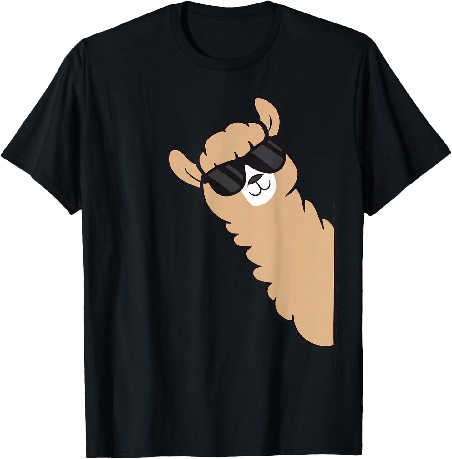 Alpaca Peeking From Side Llama Cool Alpaca T-Shirt - T-Shirt | Black