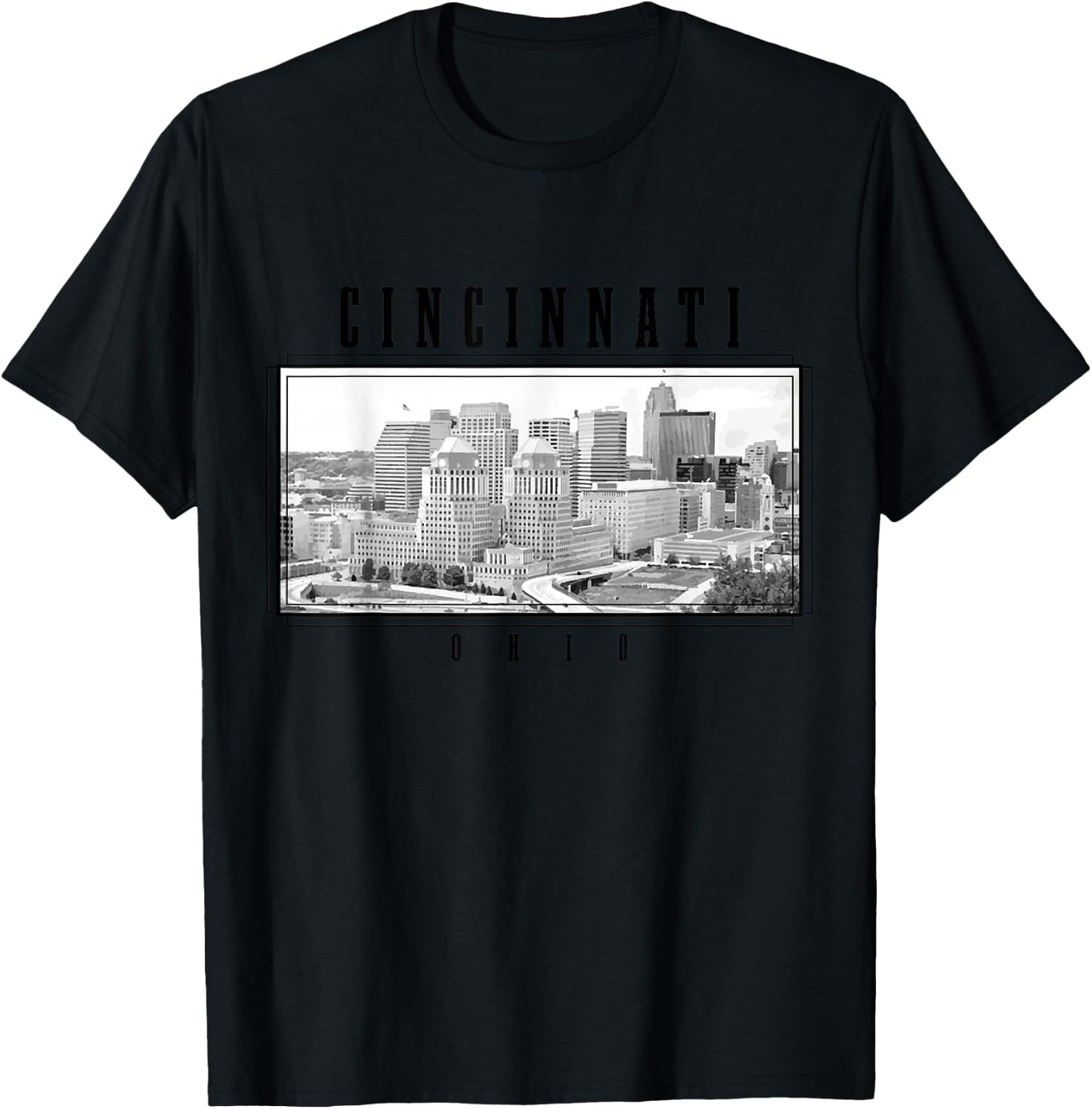 Cincinnati Ohio Vintage Skyline USA America Souvenir T-Shirt - T-Shirt | Black