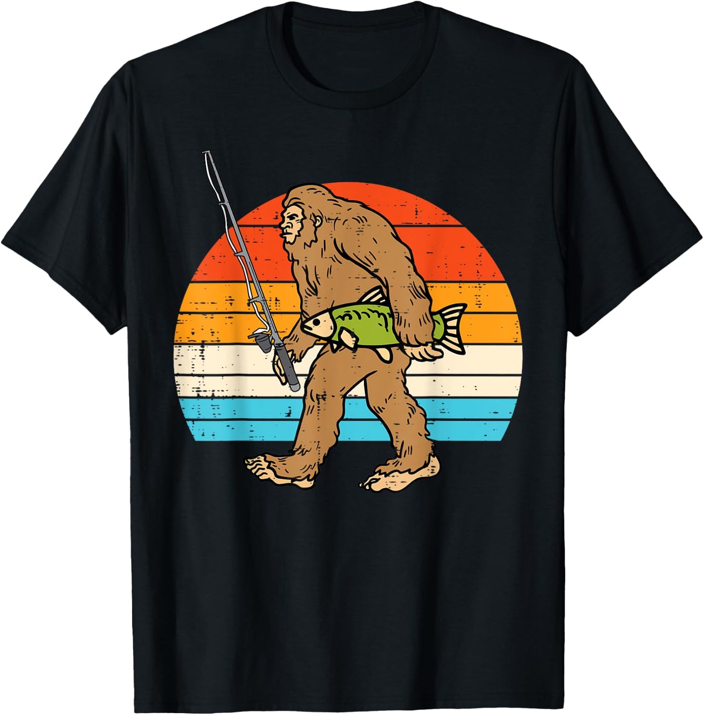 Bigfoot Sasquatch Fishing Retro Fisherman Men Women Kids Boy T-Shirt - T-Shirt | Black