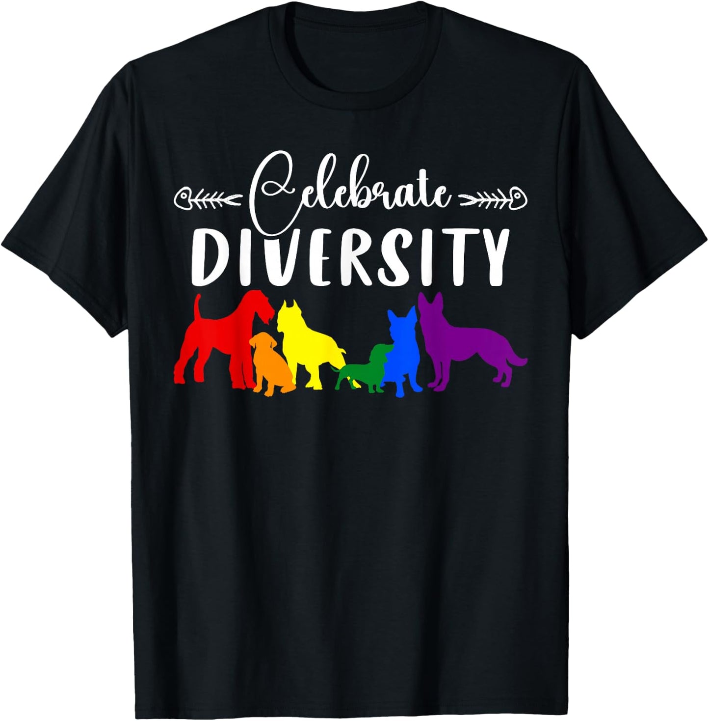 Celebrate Diversity Rainbow Dogs LGBTQ+ Pride T-Shirt - T-Shirt | Black