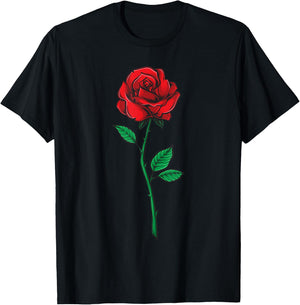 Single Red Rose Pocket Flower Romantic Love Pocket T-Shirt - T-Shirt | Black