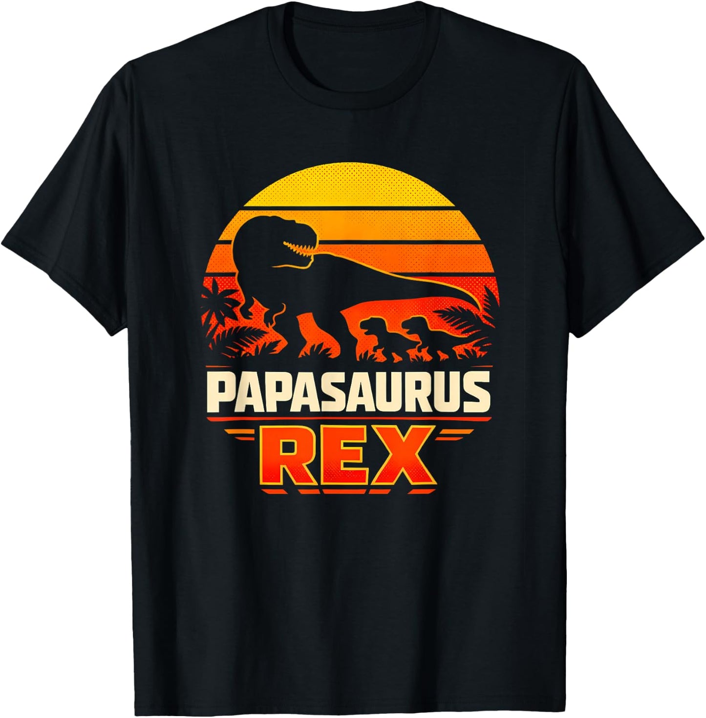 Papasaurus Rex T-Rex Dinosaur Retro Sunset Father Apparel T-Shirt - T-Shirt | Black
