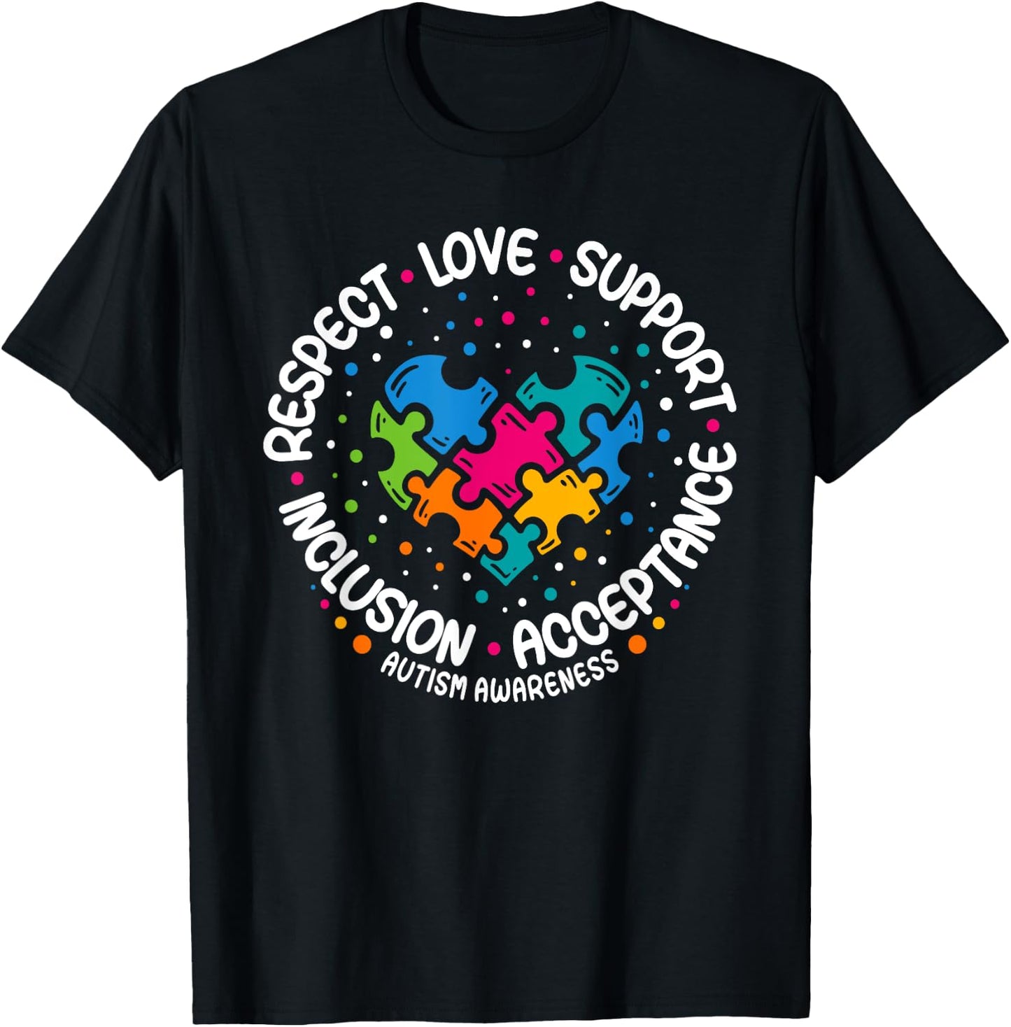 Autism Awareness Respect Love Support Blue Autism T-Shirt - T-Shirt | Black