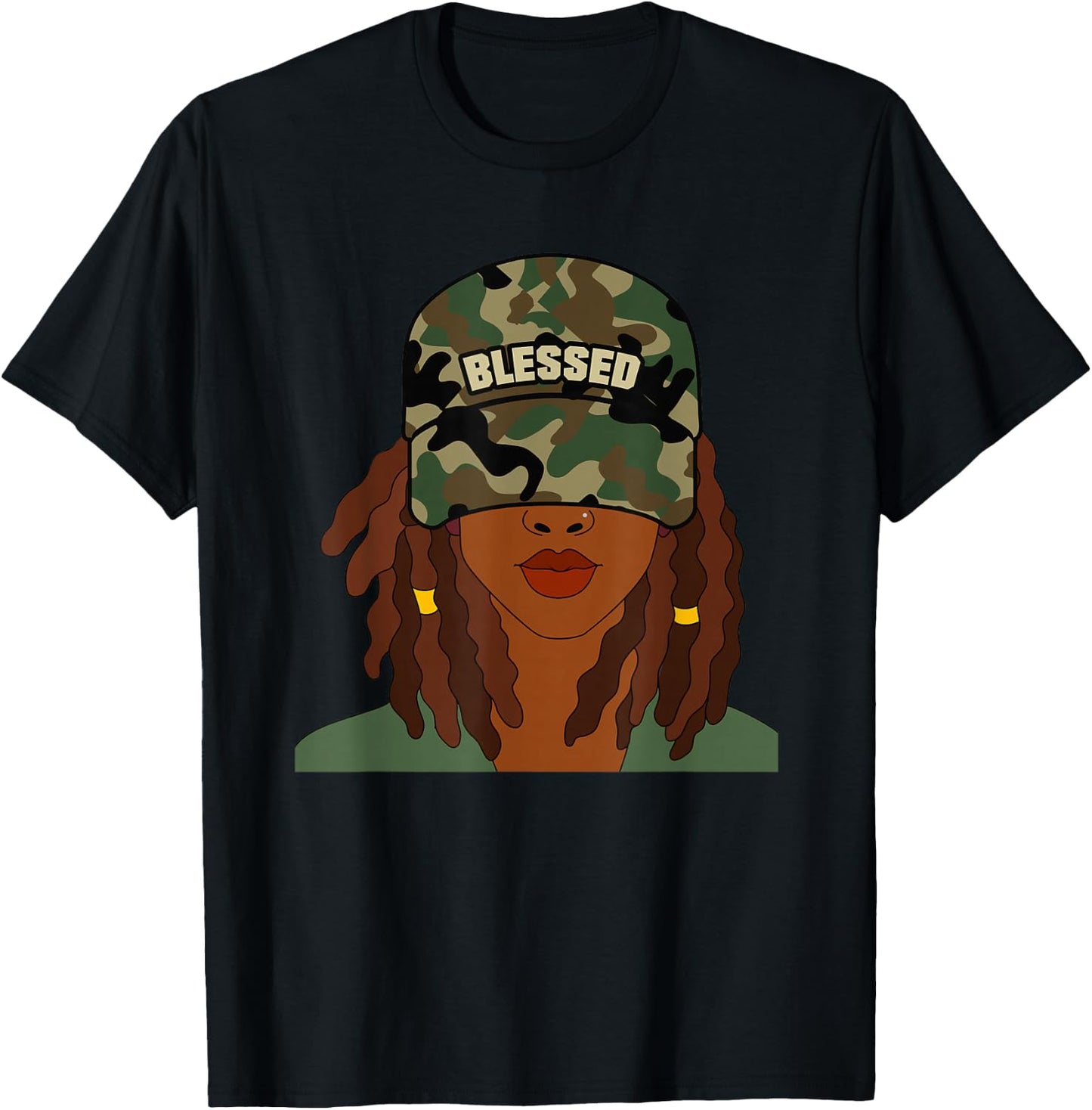Blessed Camo Hat Locs Black Woman Christian T-Shirt - T-Shirt | Black