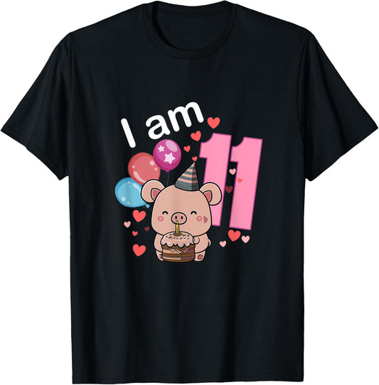 My 11th Birthday Pig Lover Party Gifts 11 Years Old Bday Pig T-Shirt - T-Shirt | Black