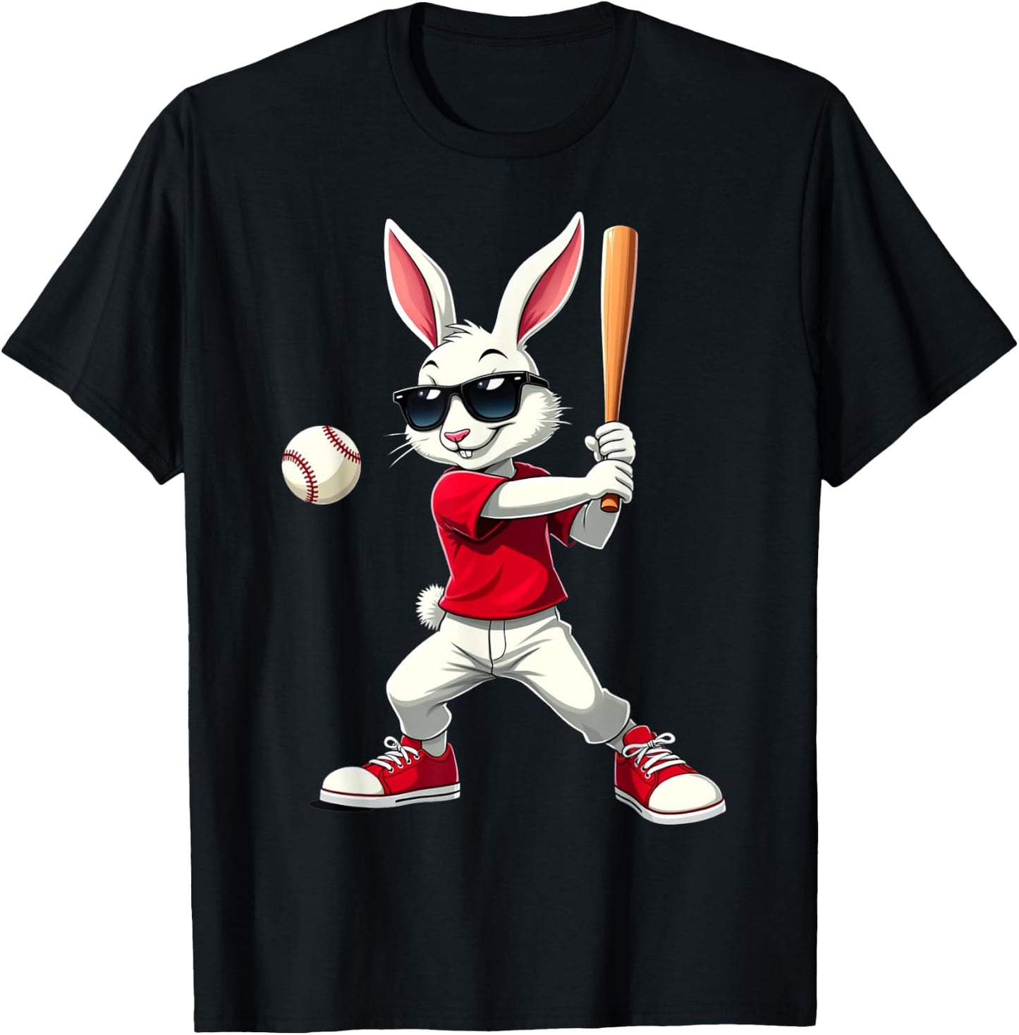 Easter Baseball Cool Bunny Playing Baseball Kids Boys Easter T-Shirt - T-Shirt | Black