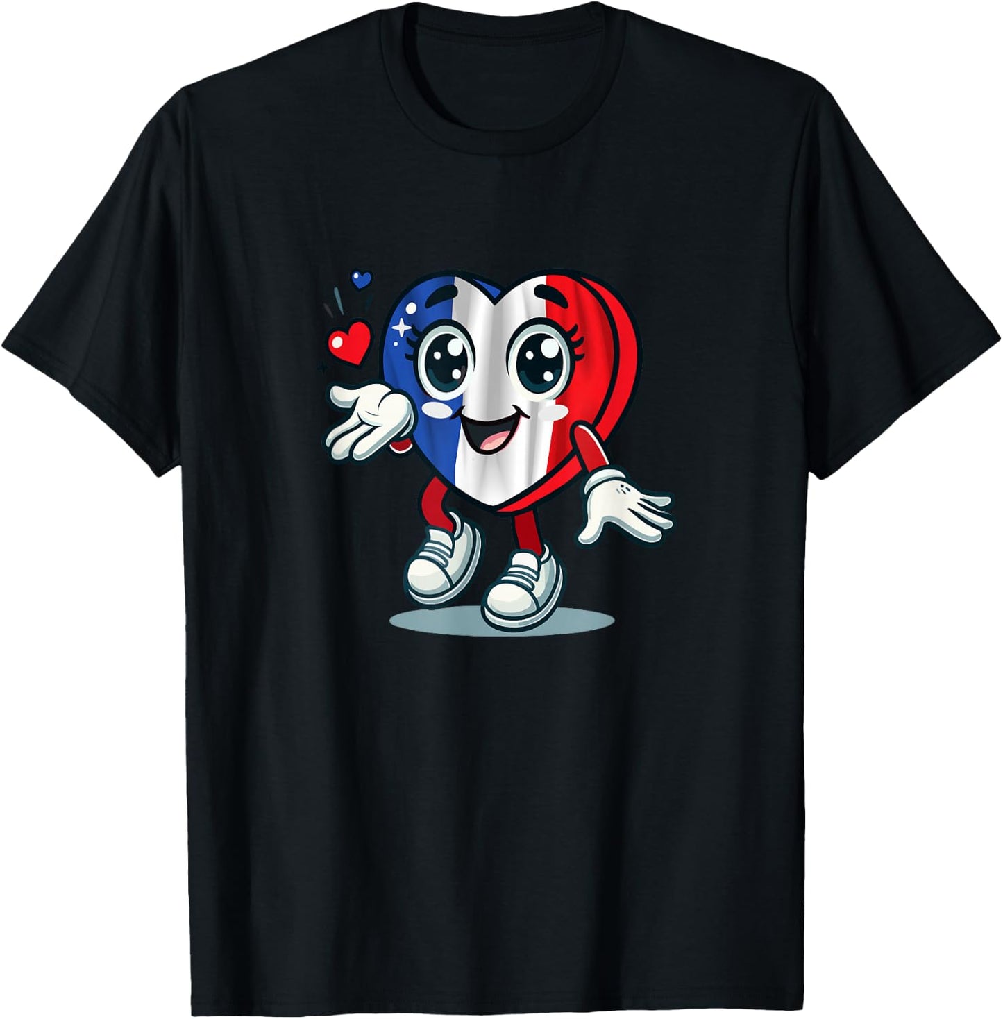 Coeur Mignon Avec Drapeau Français / Love France Cartoon , Black, S T-Shirt - T-Shirt | Black