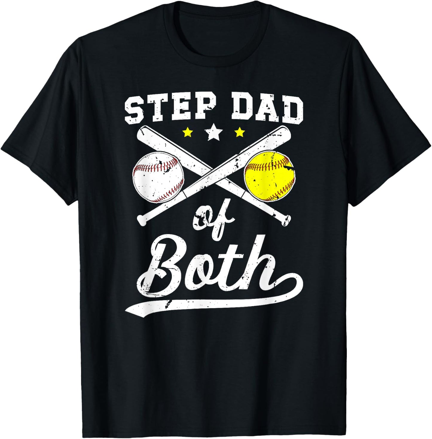 Step Dad Of Both Baseball Softball Stepdad Of Ballers T-Shirt - T-Shirt | Black