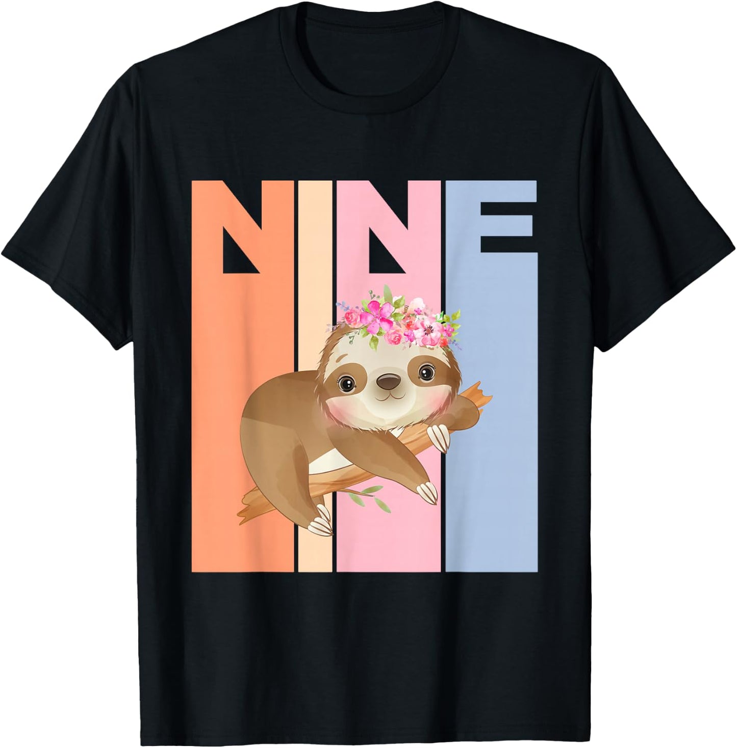 9 Years Old Cute Sloth Birthday Girl 9th Birthday Party T-Shirt - T-Shirt | Black